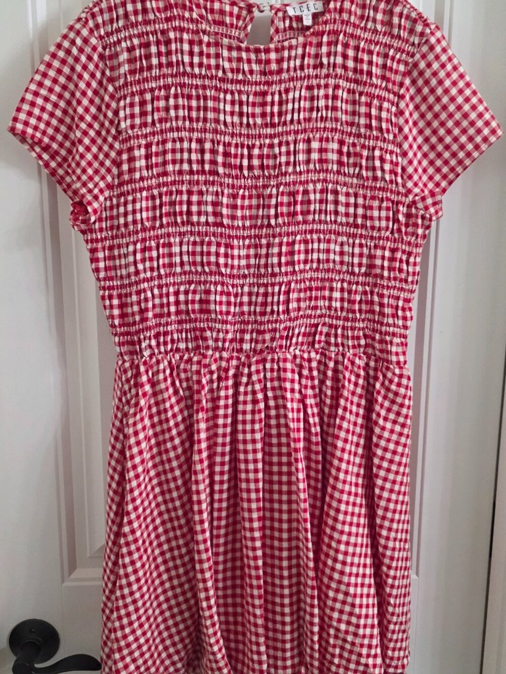 TCEC Red White Gingham Smocked Dress L Never Worn